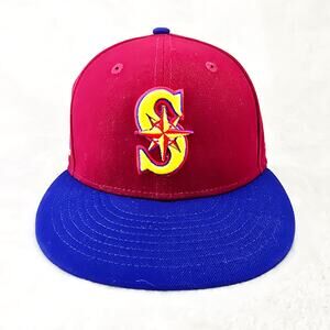 Seattle Mariners New Era 59fifty Hat Sz 7 1/8 Burgundy Fitted 30th Anniversary